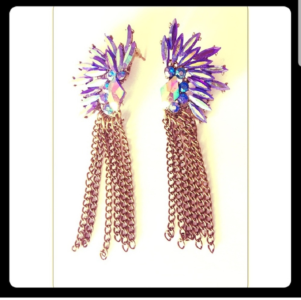 Rhinestone fringe tassel earrings